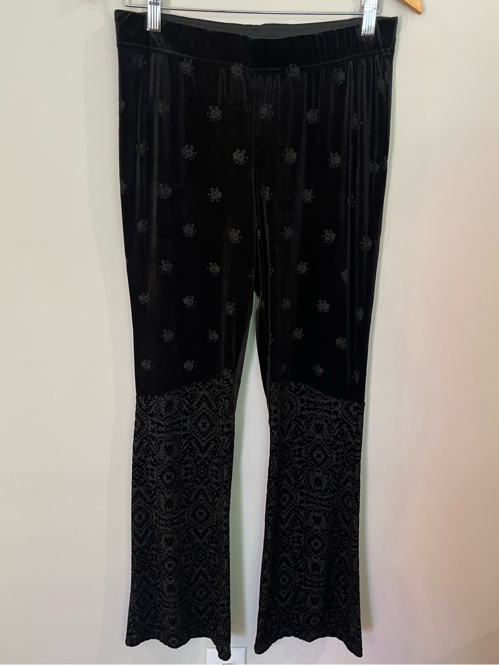 Black Velvet Patterned Flare Pants